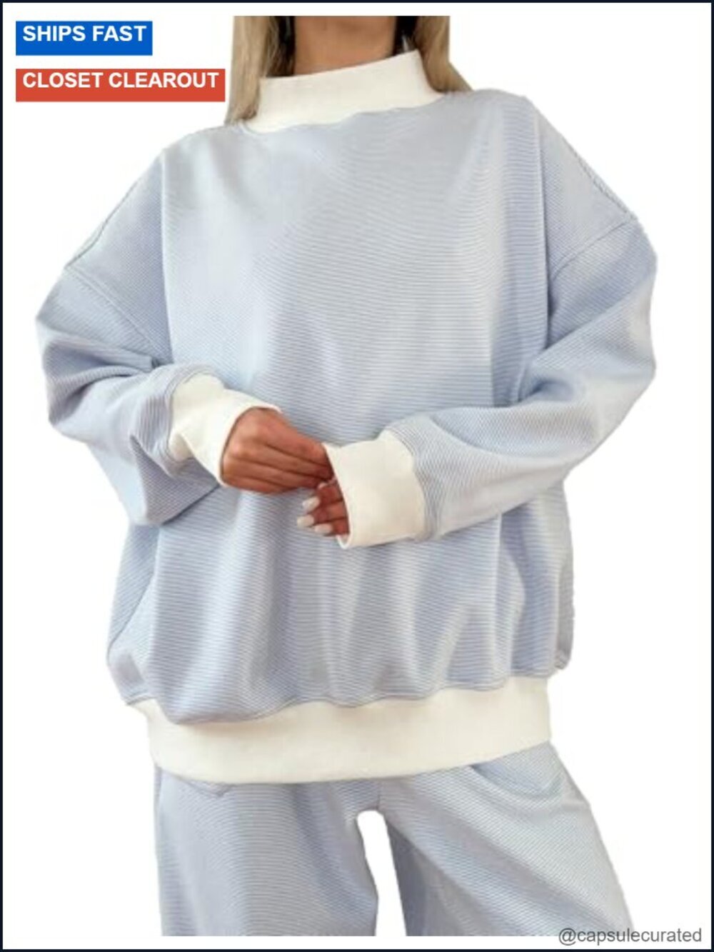 Oversized Mock Neck Sweatshirt Striped Long Sleeve Pullover